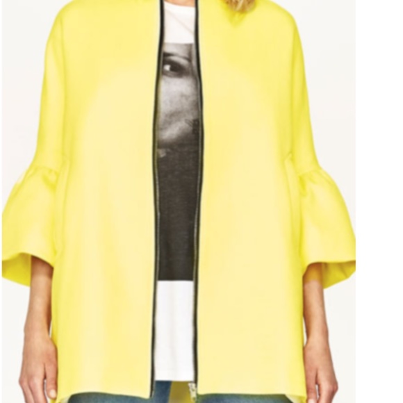 Zara Frill Sleeve Yellow Coat - Picture 1 of 9
